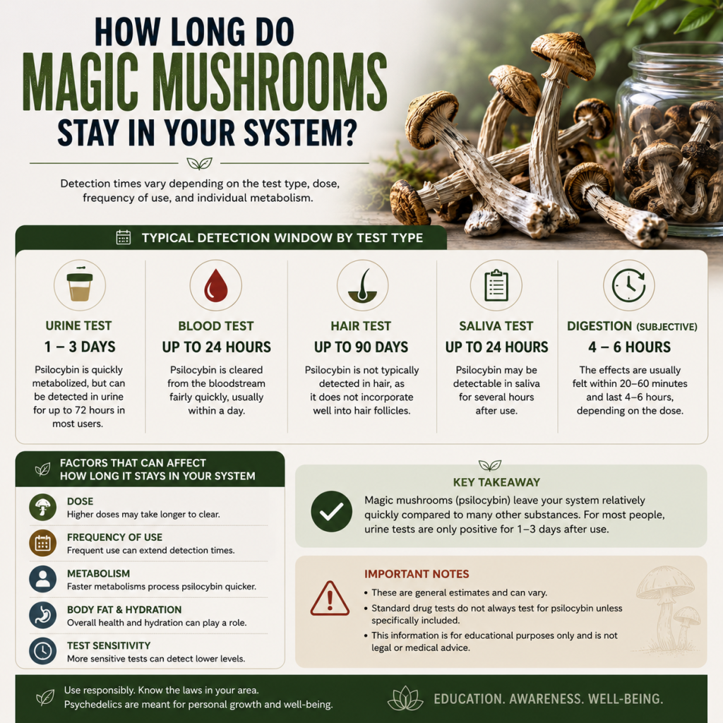 how long magic mushrooms stay in your system